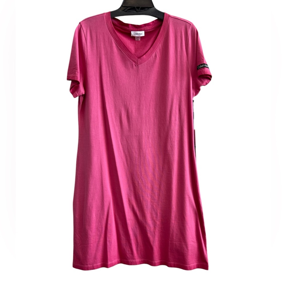 100% Cotton Calvin Klein Pink V-Neck Relaxed Fit T-Shirt Dress Size Large New